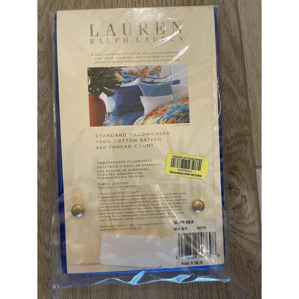 Rare NEW Vintage Ralph Lauren Isle of Capri Set‎ of 2 Standard Pillowcases